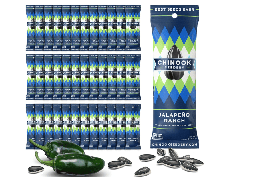 
Chinook Seedery Roasted Sunflower Seeds to Eat - 1.5 oz (Pack of 36) Jalapeno Ranch - Jumbo Low Sodium Sunflower Seeds Keto Snacks - Adventure, B