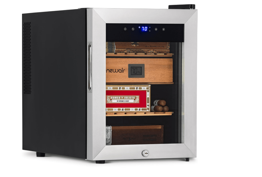 
NewAir 250 Count Electric Cigar Humidor Wineador in Stainless Steel, Spanish Dear Shelves, Thermoelectric Cooling with Precision Digital Touch