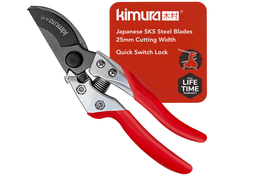 
Kimura® 8" Pro Bypass Pruning Shears, Heavy Duty Japanese SK5 Steel Blades, 1 inch Cut Capacity, Non-Slip PVC Coated Handles, Lightweight 