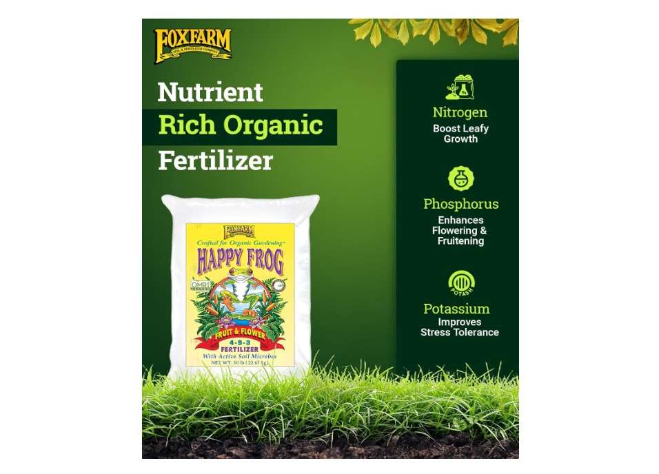  Fox Farm Happy Frog Fruit & Flower Fertilizer – Organic Blend for Abundant Fruits & Vibrant Flowers, Phosphorus Fertilizer with Mycorrhizal Fungi