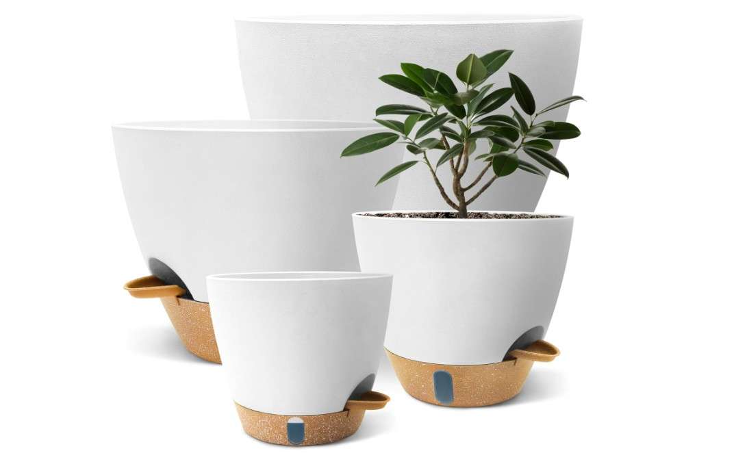  Self Watering Pots with Visual Water Window, Extra Large Self Watering Plant Pot with Drainage Holes and Saucers, White Flower Pots for