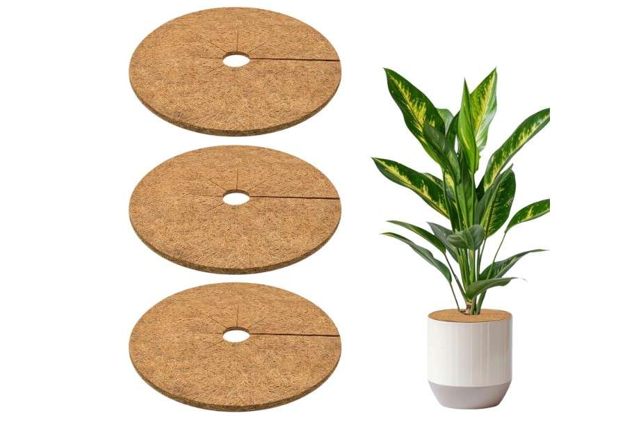 
ZeeDix 3 Pack 12 Inch Coconut Fiber Mulch Ring, 100% Natural Coco Coir Tree Ring Mulch Mat Plant Protector Mat, Coconut Coir Discs Plant Pot Soil Cover