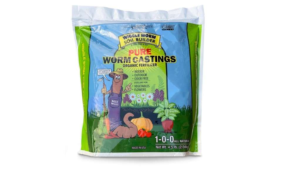  Wiggle Worm 100% Pure Organic Worm Castings - Organic Fertilizer for Houseplants, Vegetables, and More, 4.5-Pounds