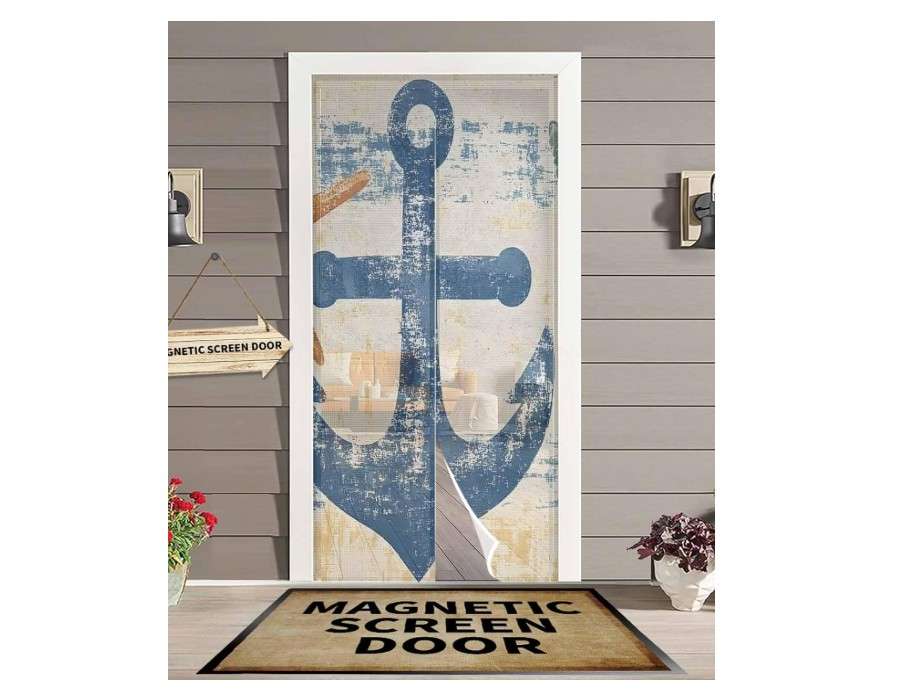  ZOE GARDEN Coastal Nautical Magnetic Screen Door for Sliding/Single/French Doors, Summer Vintage Anchor Starfish Self Sealing Magnets Patio Door Screen