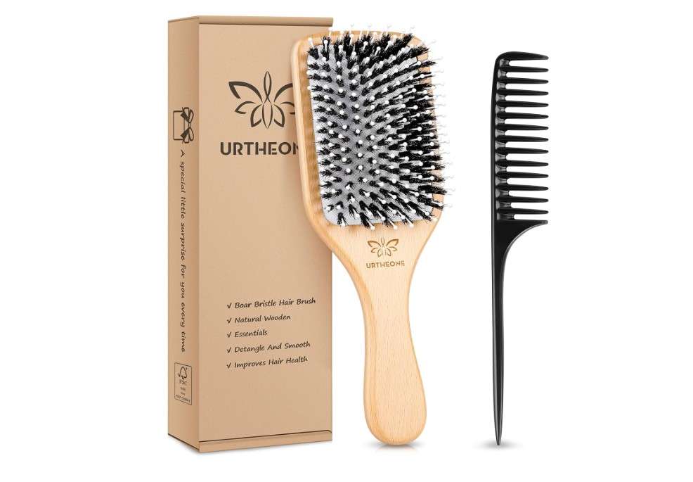 
URTHEONE Hair Brush,Boar Bristle Hair Brushes and Styling Comb Set for Women Men Kids, Best Natural Wooden Paddle Hairbrush for Wet or Dry Hair Detangling