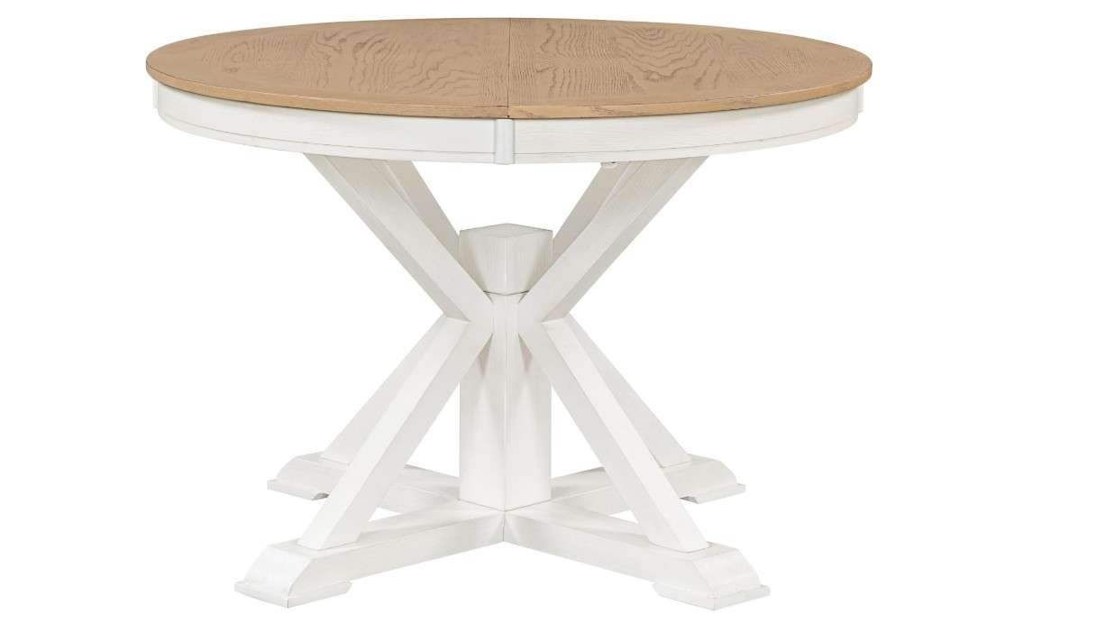  NFGTDKZS Extendable Dining Table Set with 4 Upholstered Dining Chairs,Wood Farmhouse Round Table for 4 Person, Removable Leaves for Kitchen Room Dining Room...