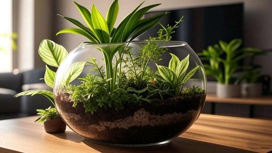  "Watermelon Congo plant in a terrarium on a modern shelf with other houseplants" 