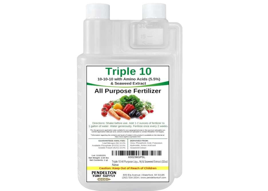  Triple 10 All Purpose Liquid Fertilizer 10-10-10 with Amino Acids (5.5%) & Seaweed Extract (32oz)