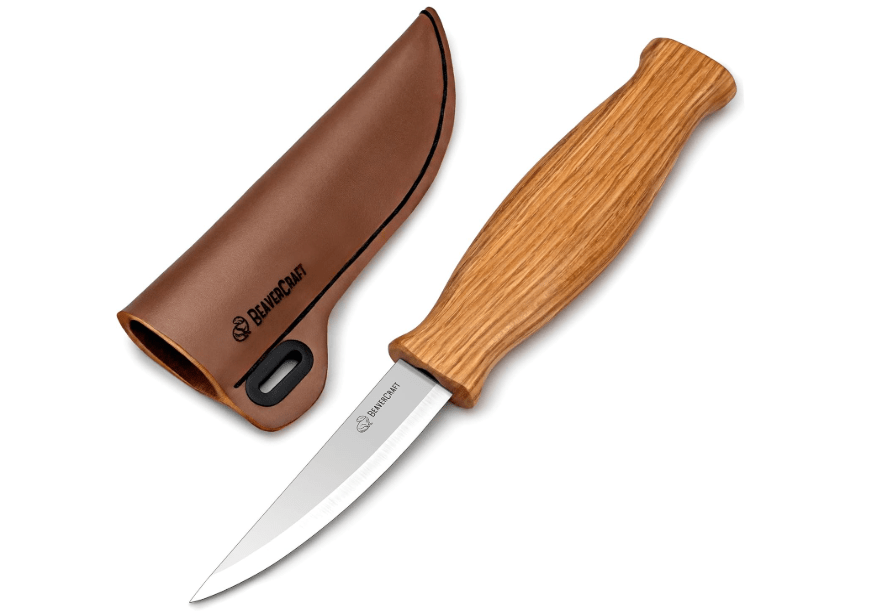
BeaverCraft Wood Carving Sloyd Knife C4s 3" - Whittling Knife with Leather Sheath for Carvers - Chip Wood Carving Tools for Beginner and Profi