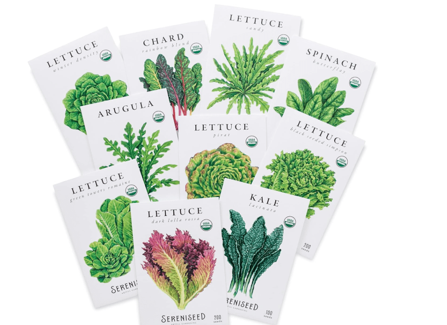 
Sereniseed Certified Organic Leafy Greens Lettuce Seeds Collection (10-Pack) – 100% Non GMO, Open Pollinated – Grow Guid