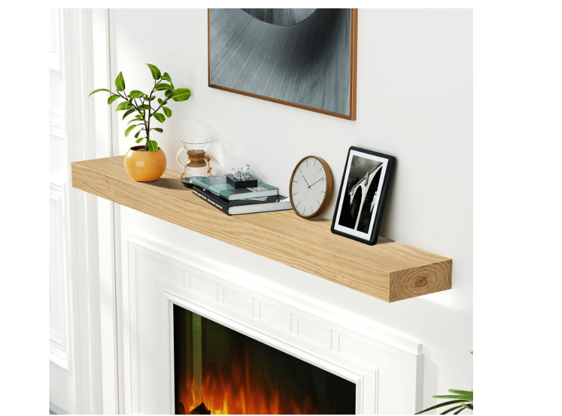 
ROOMTEC Fireplace Mantel,60" Wood Floating Fireplace Shelves,Wall Mounted Wooden Display Shelving,Handcrafted Wood Brack,Natural Mantels Over Fireplac