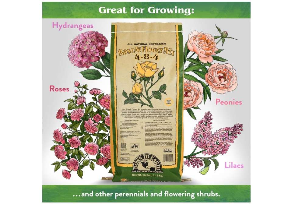  Down to Earth All Natural Fertilizer Rose & Flower Mix 4-8-4, 25 lb Bag Organic Plant Food for Roses, Bulbs, Perennials