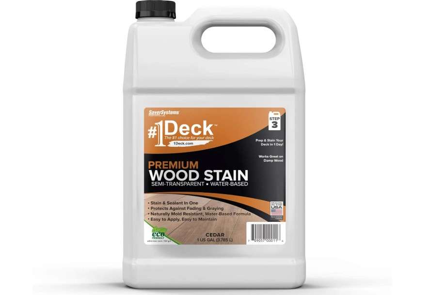 SaverSystems #1 Deck Premium Semi-Transparent Outdoor Wood Stain and Sealer in One - Water Based Wood Stain for Decks, Fences, & Siding