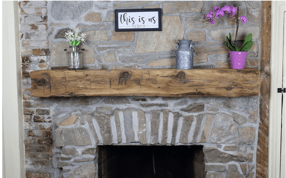 
Modern Timber Craft Hand Hewn Wood Barn Beam Fireplace Mantel Shelf - Certified Reclaimed American Barnwood Floating Rustic Shelving,