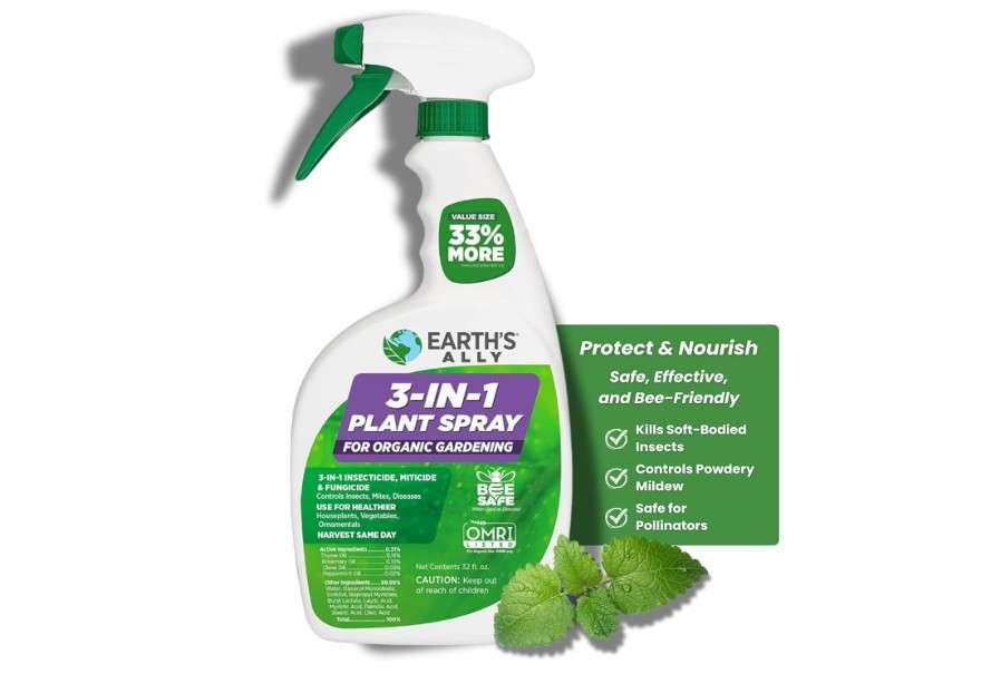  Earth's Ally 3-in-1 Plant Spray 32 oz | Safe & Organic Insecticide, Fungicide & Spider Mite Control, Use on Indoor Houseplants and Outdoor