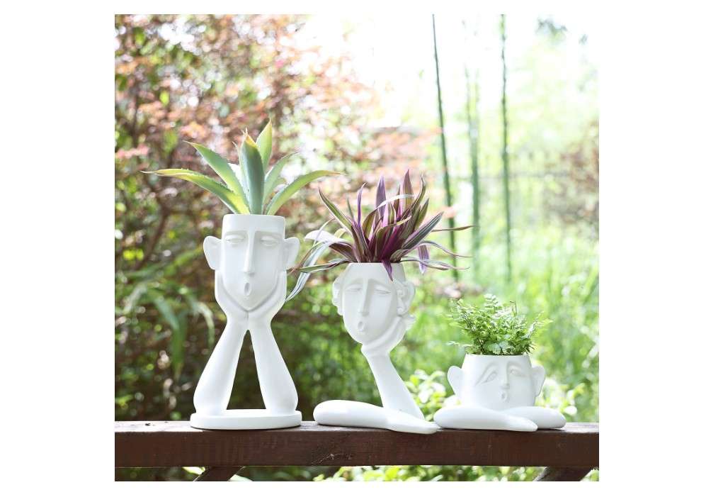 
FROZZUR 3PCS Human Face Shaped Flower Pots, Irregular Modern Head Busts, Indoor and Outdoor Decorative Garden Figurines, Boy Planters with Drainage Holes