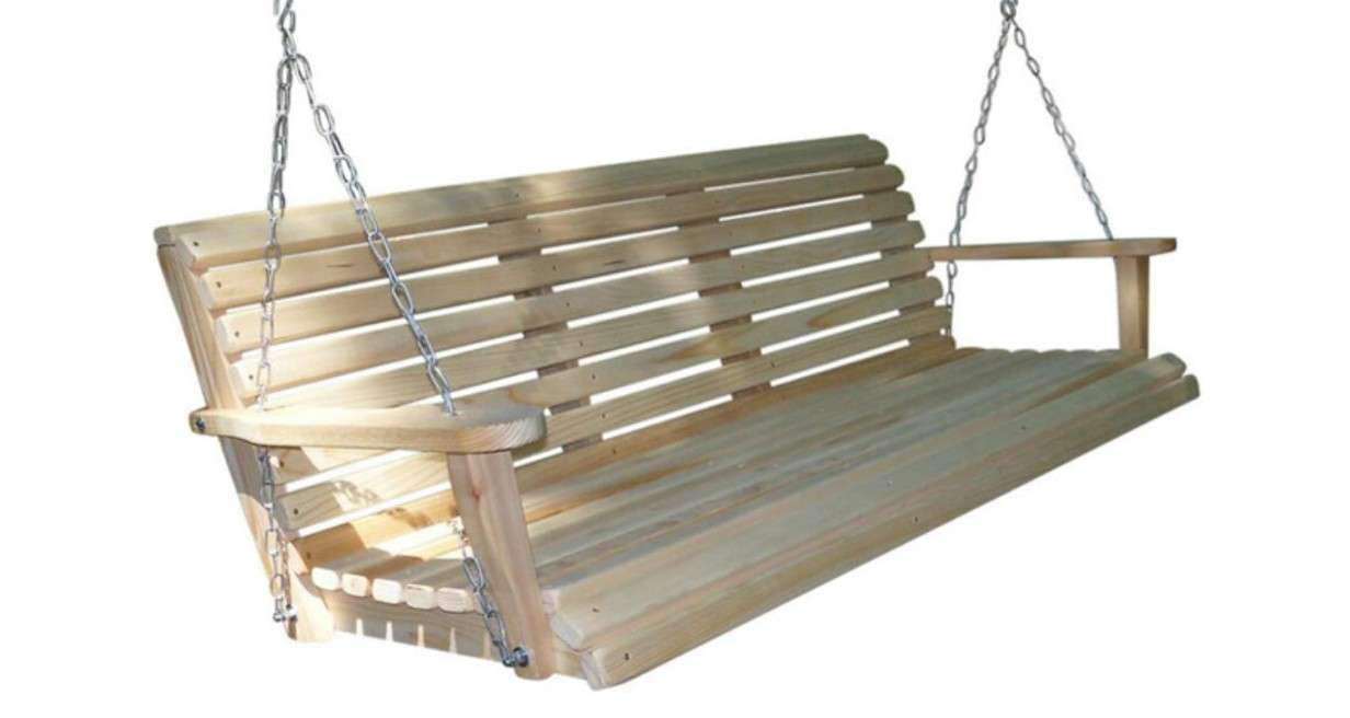  Cypress Roll Back Contoured Seat Porch Swing Made from Durable Cypress Wood