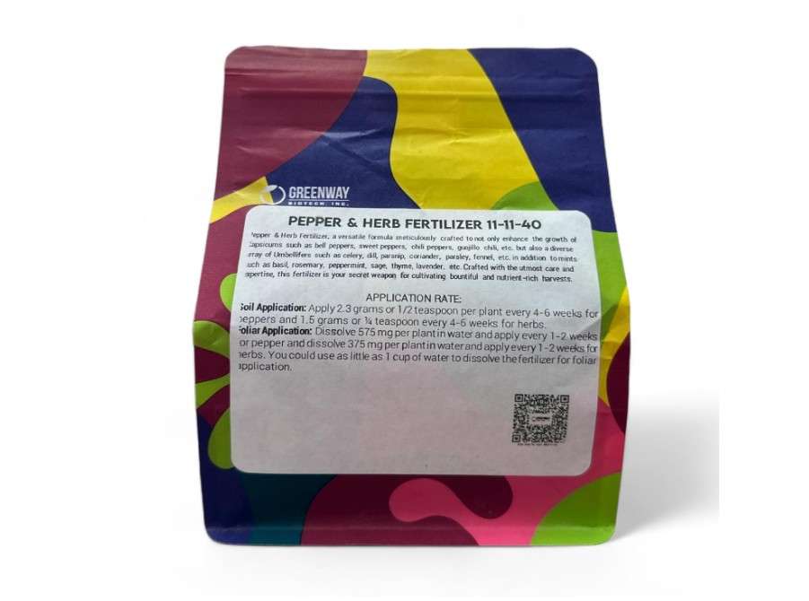 
Greenway Biotech Pepper & Herb Fertilizer 11-11-40 Powder with Micronutrients and Trace Minerals- 100% Water Soluble Fertilizers (1 Pound Makes 200 Gallons)