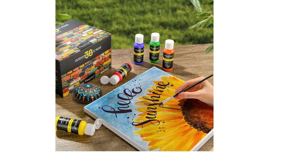 Magicfly Outdoor Acrylic Paint, Set of 30 Colors/Tubes (60 ml, 2 oz.) with Storage Box, Rich Pigments, Multi-Surface Paints for Rock, Wood, Fabric, Leather,...