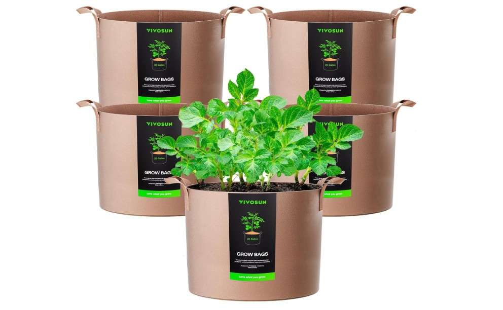 VIVOSUN 5-Pack 20 Gallons Grow Bags Heavy Duty Thickened Nonwoven Fabric Pots with Strap Handles Tan
