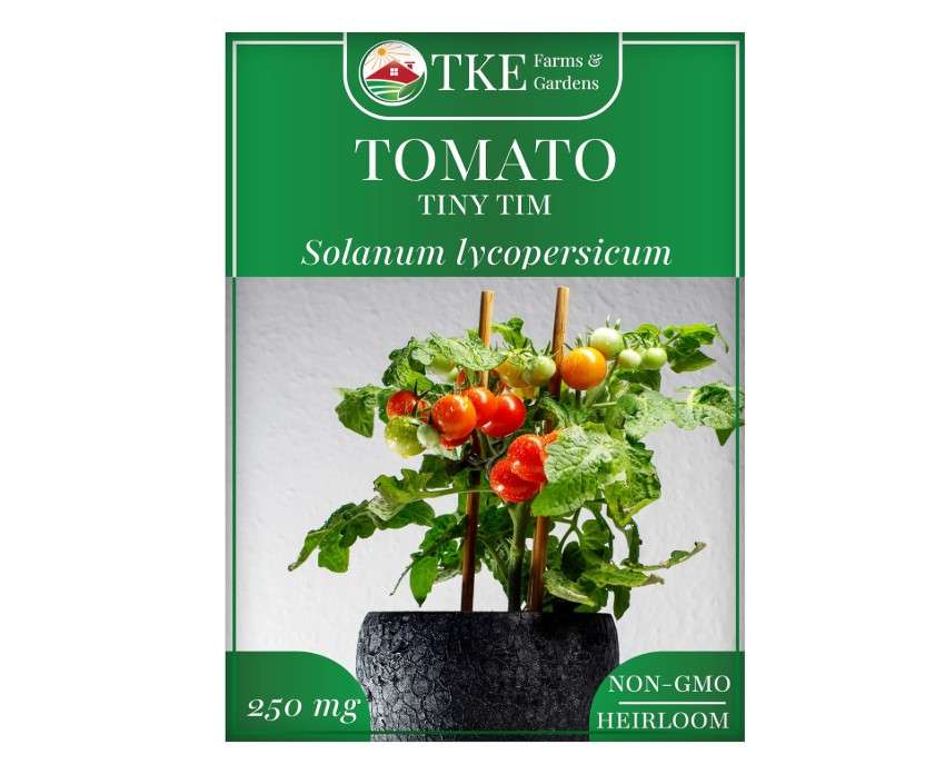  TKE Farms & Gardens - Tiny Tim Tomato Seeds for Planting, 60+ Non-GMO Heirloom Seeds, Compact Cherry Tomatoes for Small Spaces, Ideal for Containers