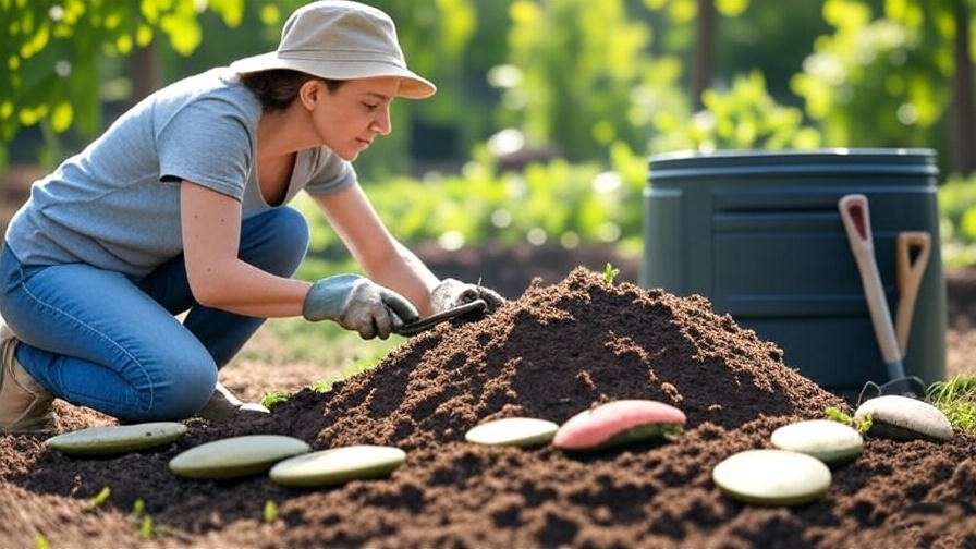 "Hand planting giant watermelon seeds in soil mound with tools." 