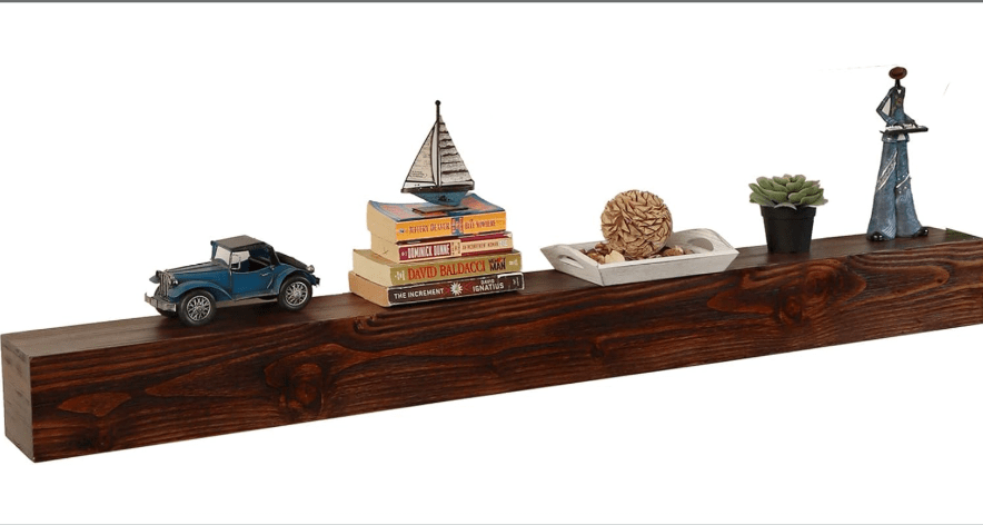 
WELLAND 60 - Inch Fireplace Mantel Shelf, Real Wood Floating Wall Shelf, Walnut Color, Pinewood