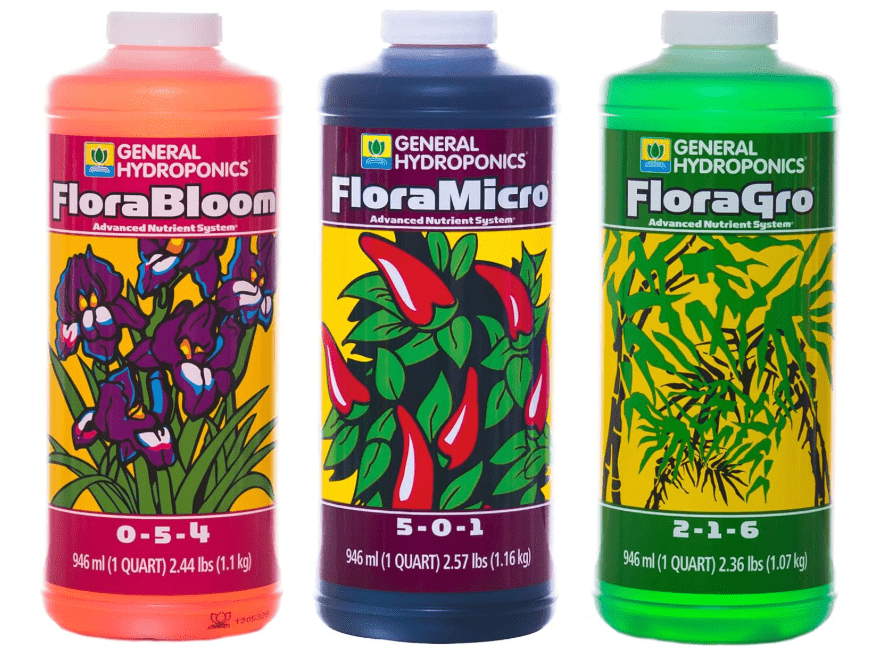 
General Hydroponics Flora Series: FloraMicro, FloraBloom, FloraGro - 3-Part Hydroponic Nutrient System, 1 qt. Bottles