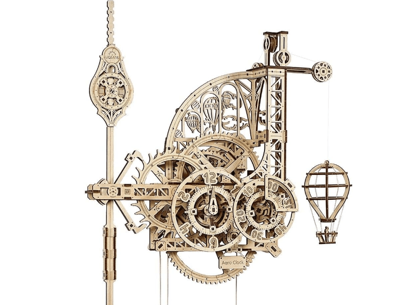UGEARS Wooden 3D Puzzles for Adults Aero Clock - Mechanical Puzzles for Adults, Wall 3D Clock Puzzle with Pendulum Model Kit - DIY Miniature Kit Crafts Gift