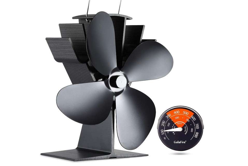
GALAFIRE 4-Blades Heat Powered Wood Stove Fan + Magnetic Thermometer, 122°F Start Non Electric Eco Fireplace Fan for Gas/Pellet/Log/Wood Burning Stoves,