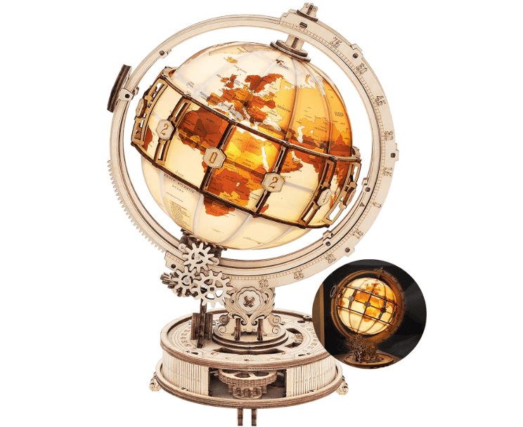 
ROKR 3D Wooden Puzzles for Adults Illuminated Globe with Stand 180pcs 3D Puzzles Built-in LED Model Kit Hobby Gifts for Adults/Teens Home Decor
