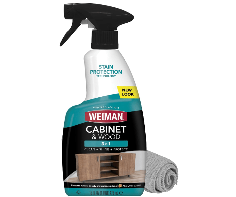
Weiman Cabinet & Wood Clean & Shine Spray - Furniture, Kitchen Cabinets, Baseboard & Trim, Fresh Almond Scent, Microfiber