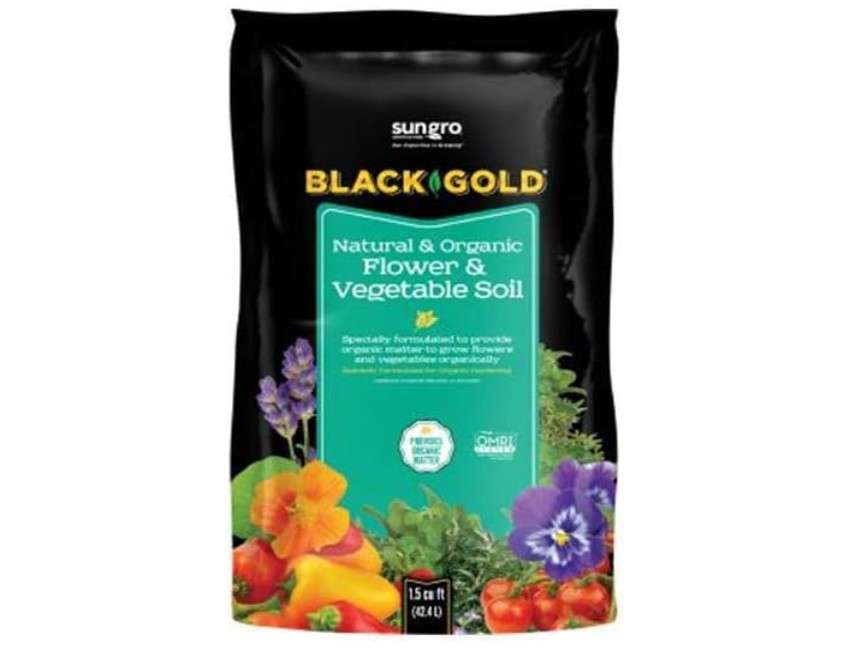 
SunGro Black Gold Outdoor Natural and Organic Garden Flower and Vegetables Blend Potting Soil Mix for Outdoor Plants, 1.5 Cubic Foot Bag (4 Pack)