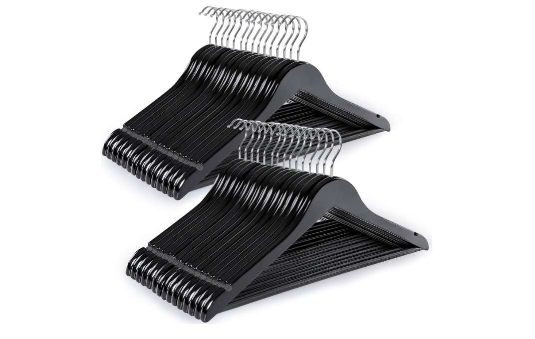  TOPIA HANGER Wooden Coat Hangers 30 Pack, Cherry Wood Suit Hangers with Non Slip Pants Bar, 360° Swivel Hook and Shoulder Notches for Camisole, Jacket
