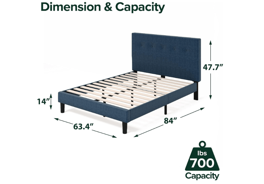 
ZINUS Omkaram Upholstered Platform Bed Frame, Mattress Foundation, Wood Slat Support, No Box Spring Needed, Easy Assembly, Queen