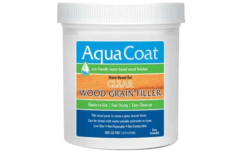 Aqua Coat Water-Based Clear Wood Grain Filler Gel, Fast-Drying, Low Odor, Low VOC, Sandable, Stainable & Paintable, Easy Water Cleanup, Glossy Finish, 16 oz