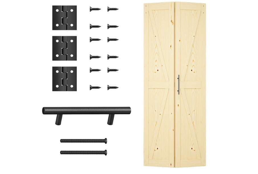  ROOMTEC 30"x84" Solid Pine Bi-Fold Doors - Pre-Assembled Heavy Duty, Without Hardware, Natural Wood for Bedroom/Wardrobe