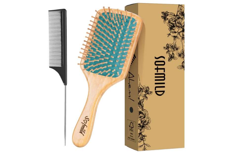 
Sofmild Hair Brush-Natural Wooden Bamboo Brush Detangle Paddle Hairbrush for Women Men and Kids Massage Scalp Increase Hair Growth
