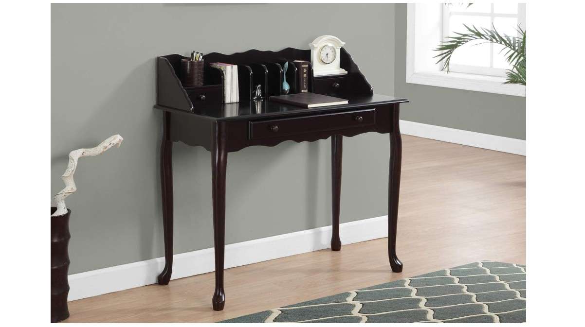  ZJMTOCYU Traditional 36-Inch Cherry Wood Computer Desk for a Cozy Home Office Experience, Functional Storage Drawers and Organizers
