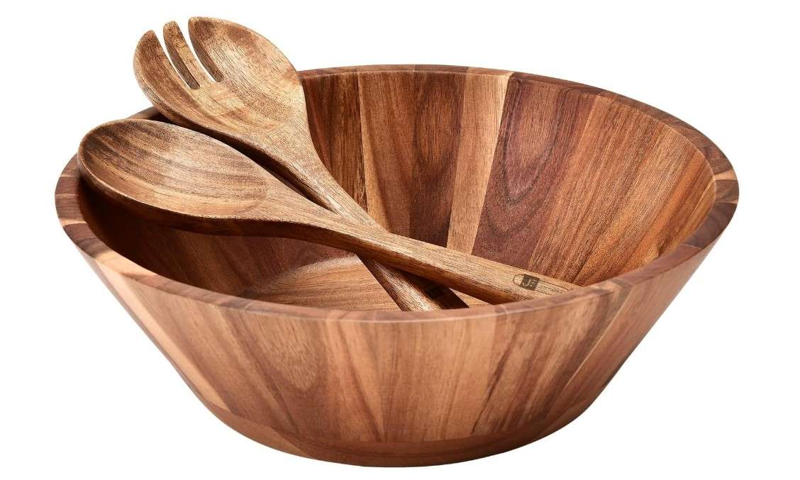 
JF JAMES.F Wooden Salad Bowl, 12'' Acacia Wood Large Salad Bowl Set Big Salad Serving Bowl with Serving Utensils