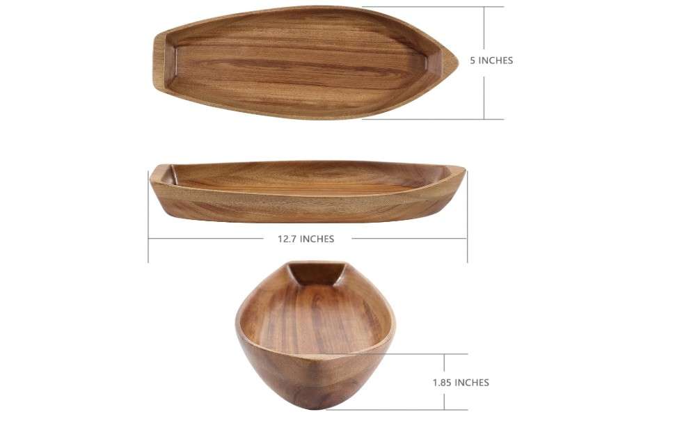 
CAMLOT Lucky Boat Serving Tray, Acacia Solid Wood Boat Shape Plate for Serving Desserts, Fruit, Snack and Seafood or House Ornament,Key Tray,Functional and