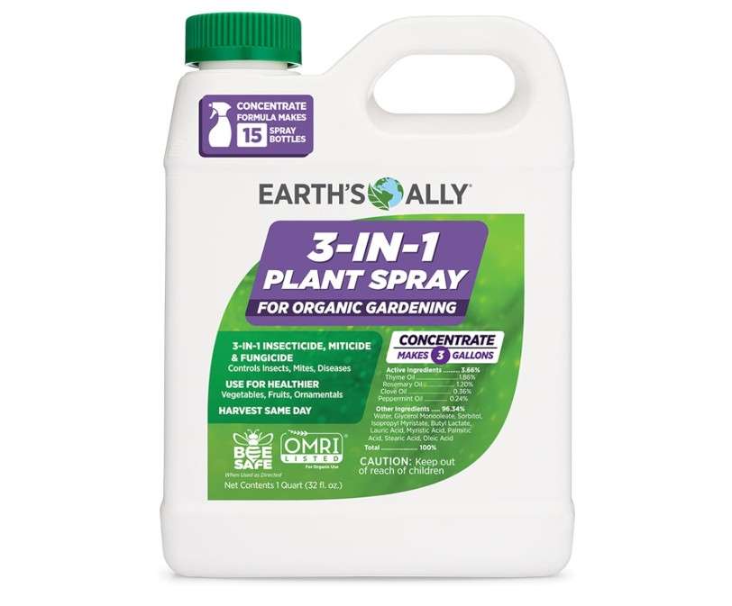  Earth's Ally 3-in-1 Plant Spray 32 oz Conc. Makes 3 gal | Better Than Neem Oil | Insecticide, Fungicide & Spider Mite Control for Organic Gardening