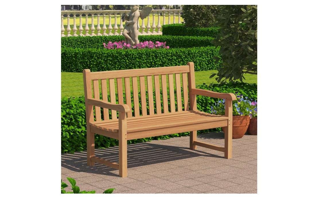 Outdoor Teak Bench, Park Bench for 2 People, Ergonomic Patio Seating, Weather-Resistant and Durable Design, Perfect for Yard, Poolside, or Porch.