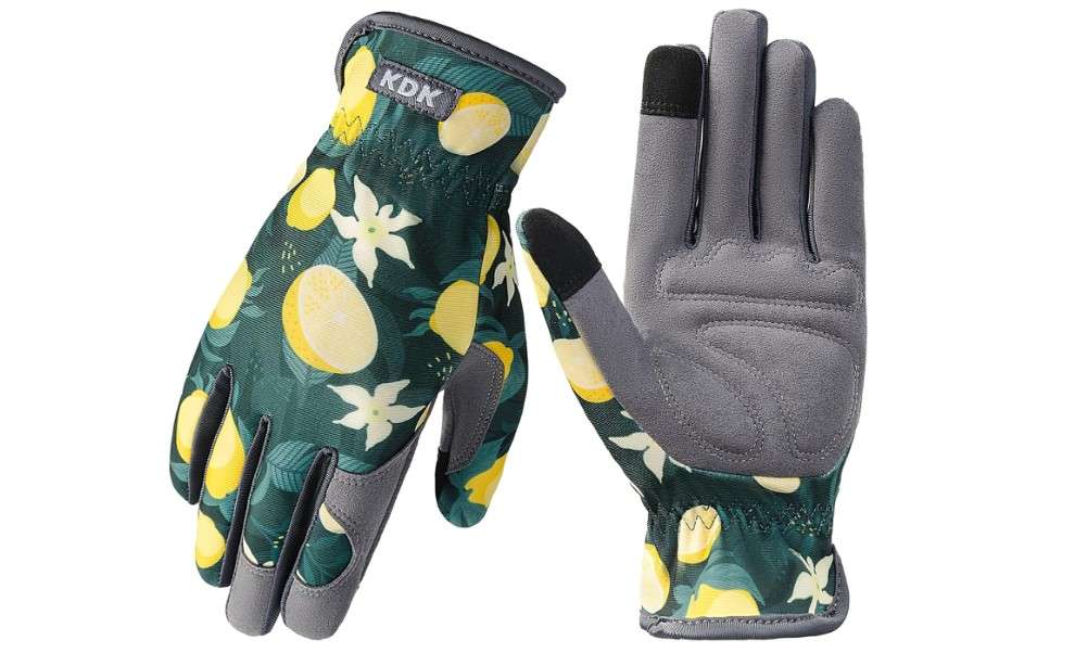 
KDK Gardening Gloves for Women, Flexible Breathable Garden Gloves, Leather Working Gloves for Weeding, Digging and Pruning (S-Lemon)