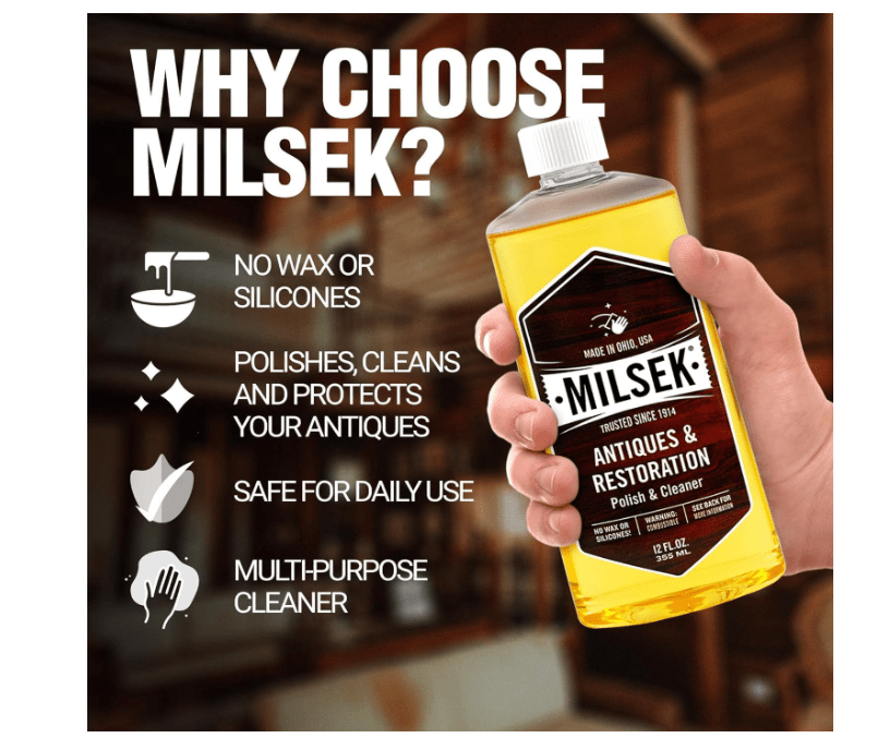 
Milsek Antiques & Restoration Polish & Cleaner - Home Essential Cleaning Supplies for Home Improvement of any Wood Antiques or Heirlooms - 12 Fl Oz