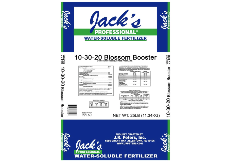  Jack's Professional 10-30-20 Blossom Booster Water-Soluble Fertilizer with Micronutrients for Increasing Blooms in Plants Grown in Continuous