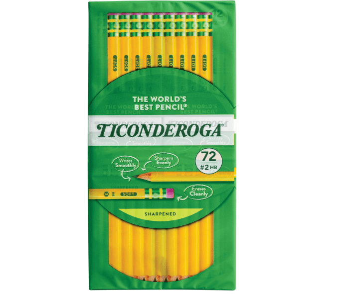 Ticonderoga Wood-Cased Pencils, Pre-Sharpened, 2 HB Soft, Yellow, 72 Count