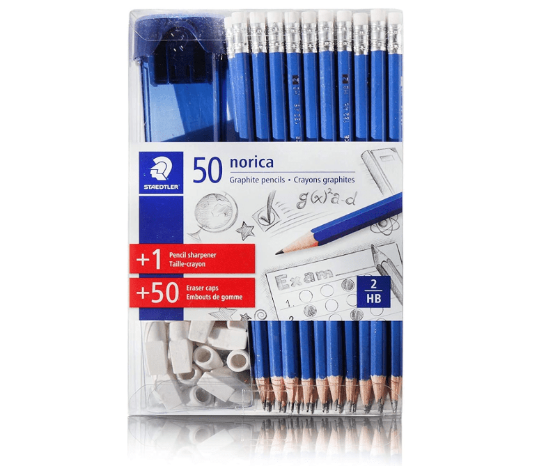  Staedtler Pencils Norica Graphite HB2 Graphic 101 Piece 50 Pencils + 1 Pencil Sharpener + 50 Eraser Caps HB