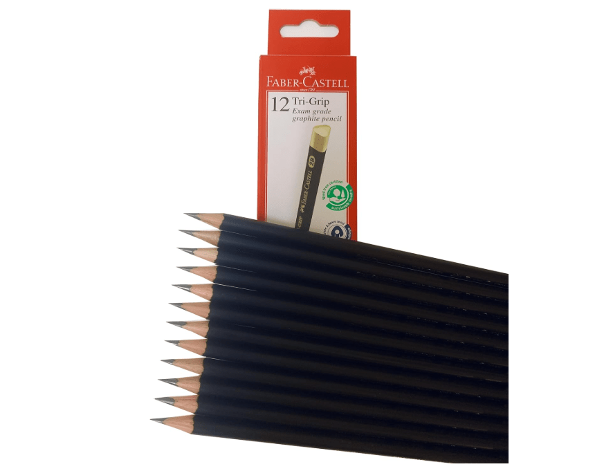  Faber-Castell Wooden Tri-Grip Exam Grade Graphite 2B Pencils, Smooth and Dark Pre-sharpened Wood Pencils - Box of 1