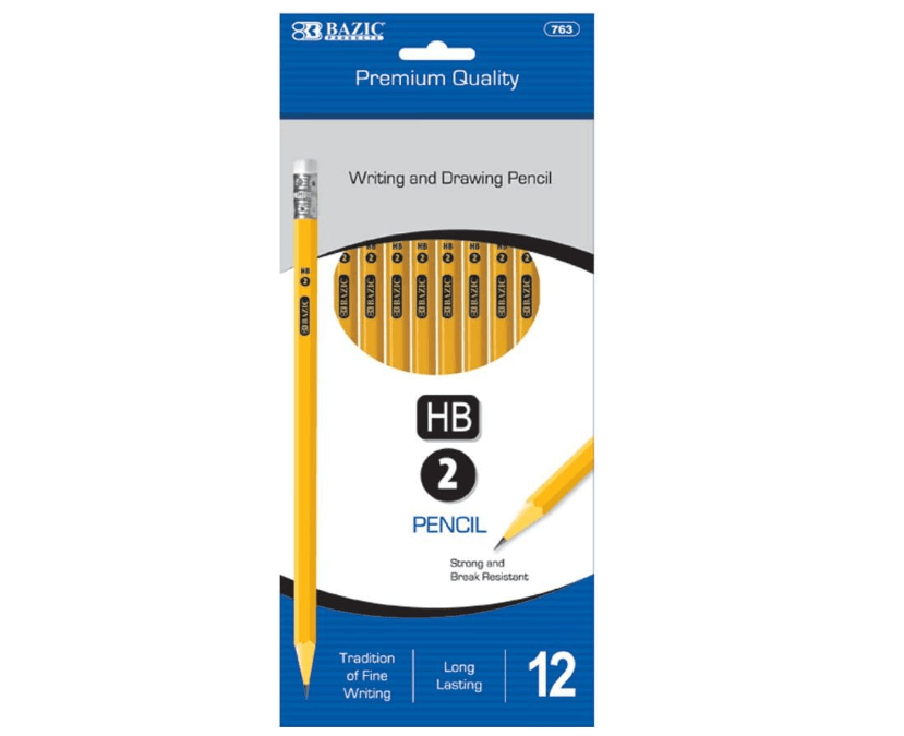 BAZIC Pencil #2 HB Pencils, Latex Free Eraser, Premium Wood Yellow Unsharpened Pencils (12/Pack), 1-Pack